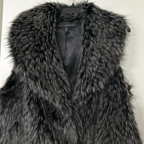 White House Black Market Faux Fur Long Vest Gray Black Sleeveless Jacket Med - Picture 5 of 15